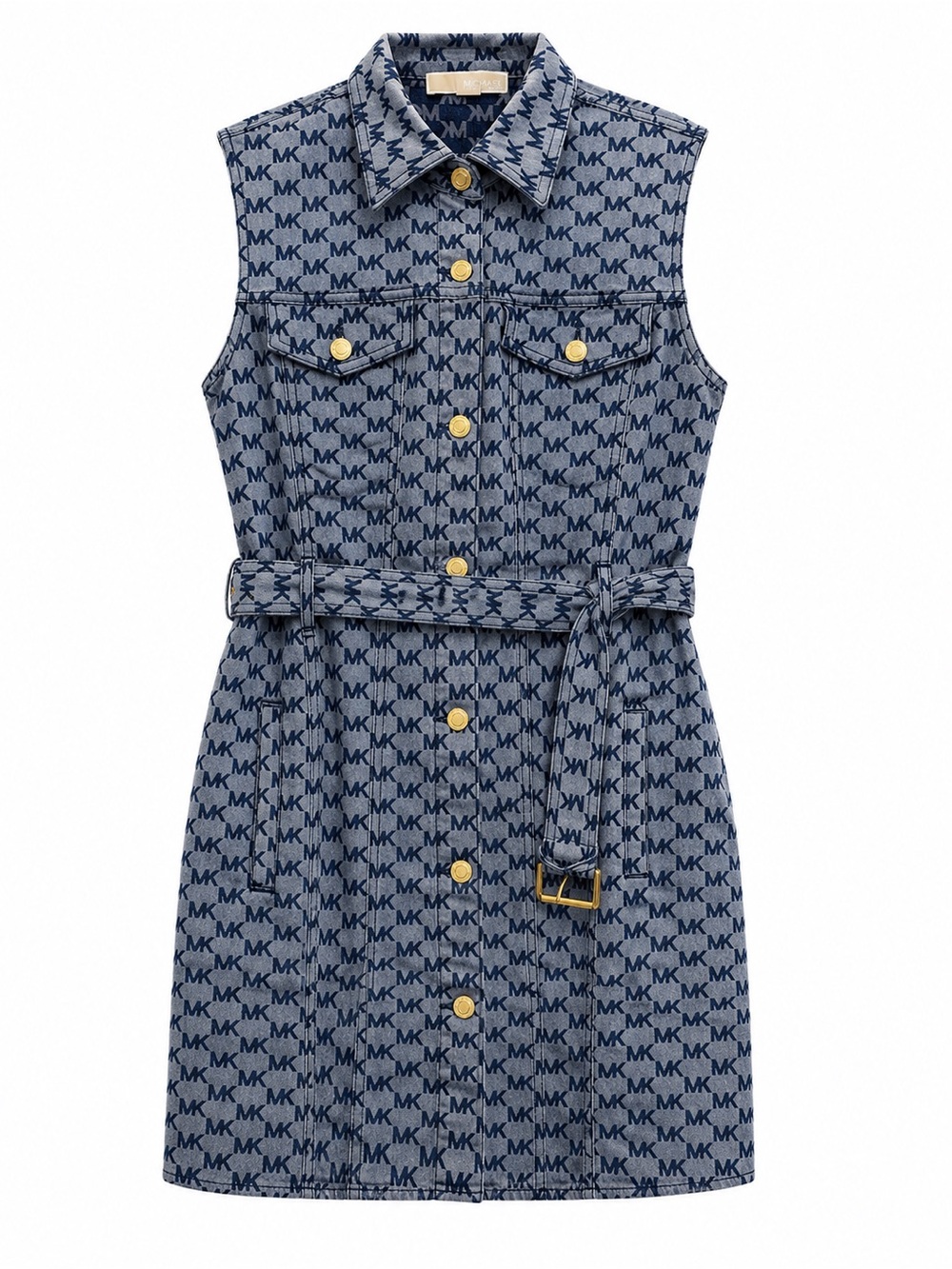Michael Kors Denim Logo Shirt Dress Sleeveless Belted A-Line Size 10